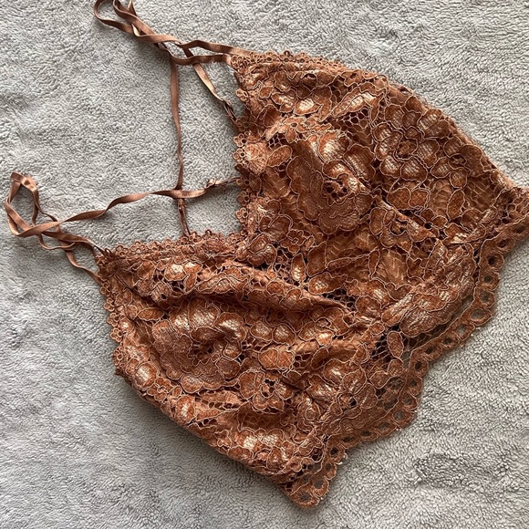 Buckle Other - Buckle Willow & Root Flocked Floral Lined Strappy Lace Bralette Woodsmoke Brown